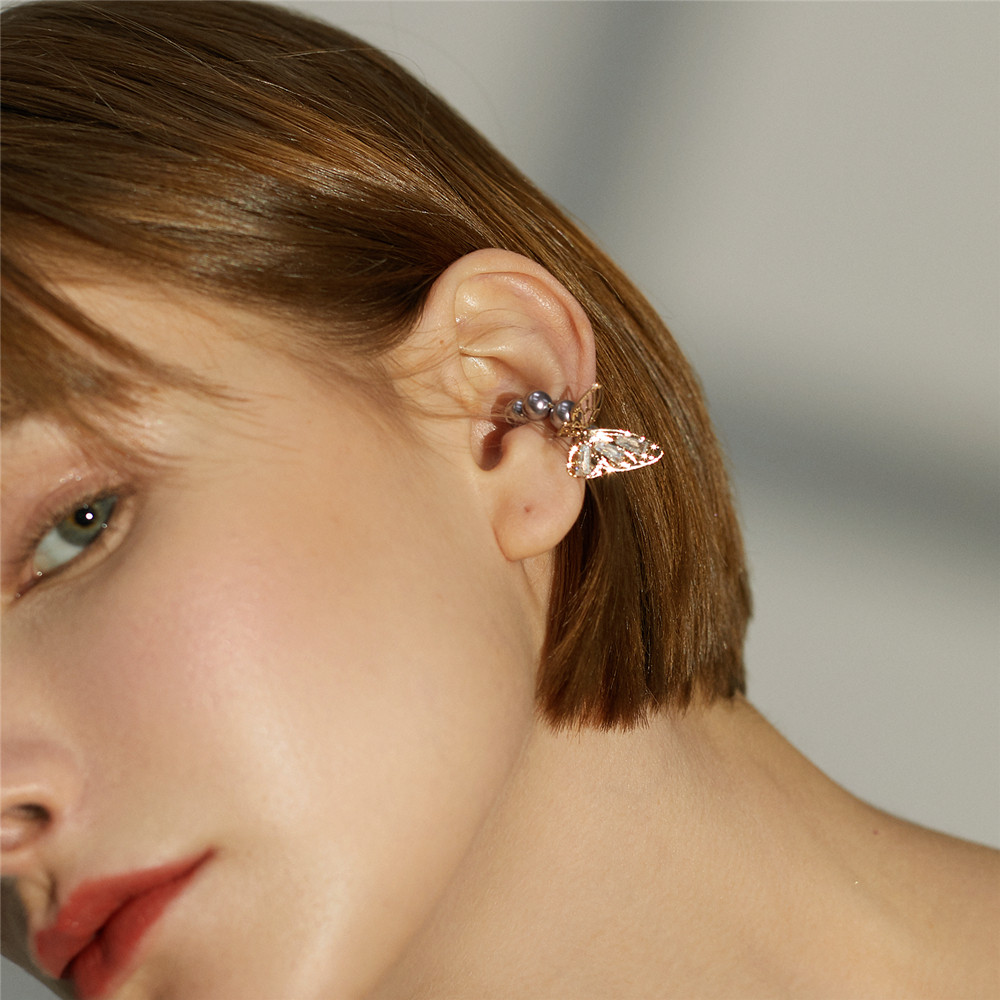 jonna原创小众设计感超仙蝴蝶茶系气质珍珠耳环精灵耳骨夹无耳洞