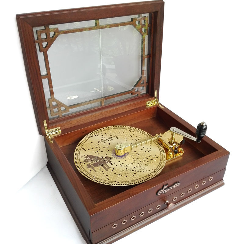 日本sankyo八音盒木质复古唱盘八音乐盒上发条金属机械女生日