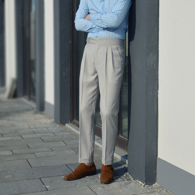 春夏款 浅色西裤 烟灰色休闲裤 男