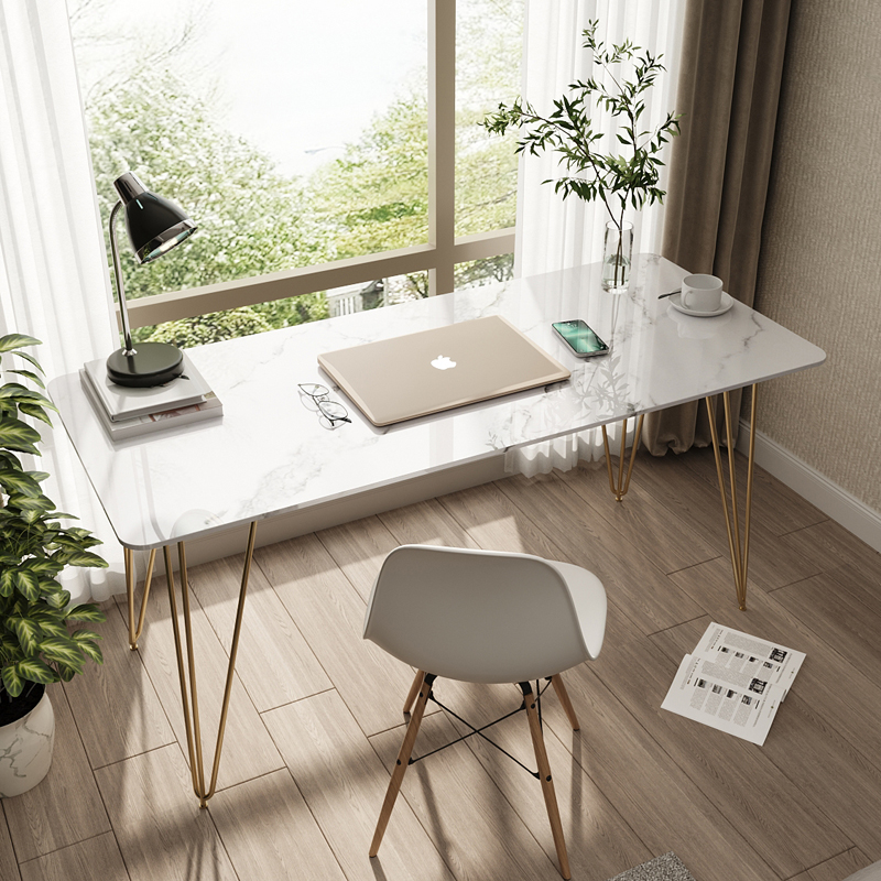 北欧轻奢岩板书桌现代简约台式电脑桌家用网红ins风桌子女生卧室