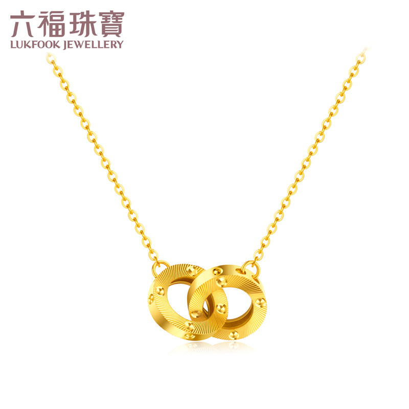 六福珠宝goldstyle系列双环黄金项链足金吊坠套链定价hma15i30396