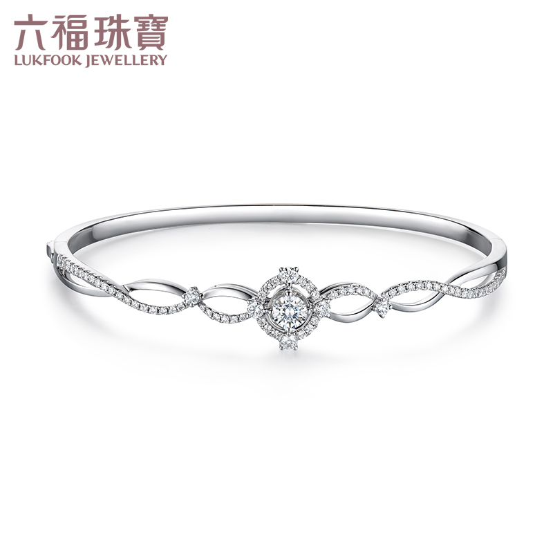 六福珠宝钻石手镯女婚嫁系列浪漫绽放18k金钻石手饰正品wd30503