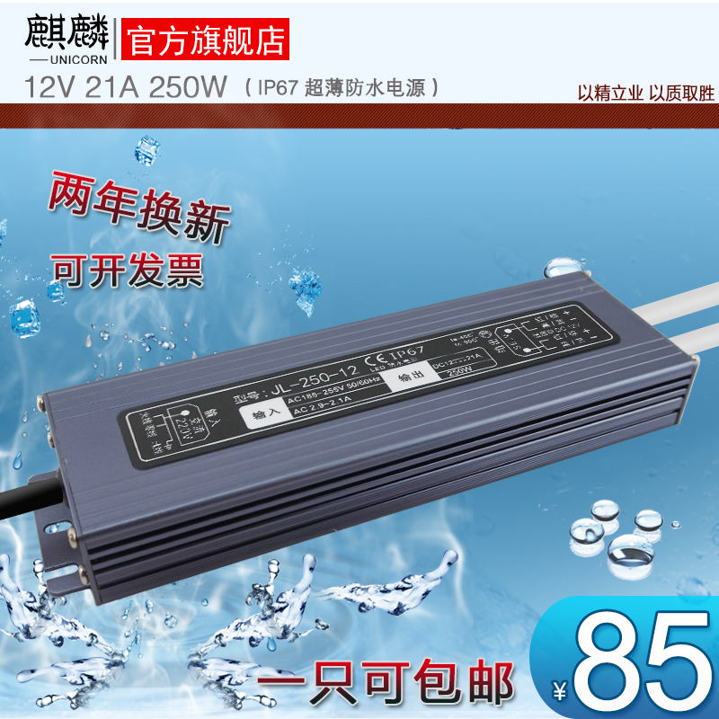 厂家直销LED开关电源220V转12V250W护栏管安防监控防水变压器IP67