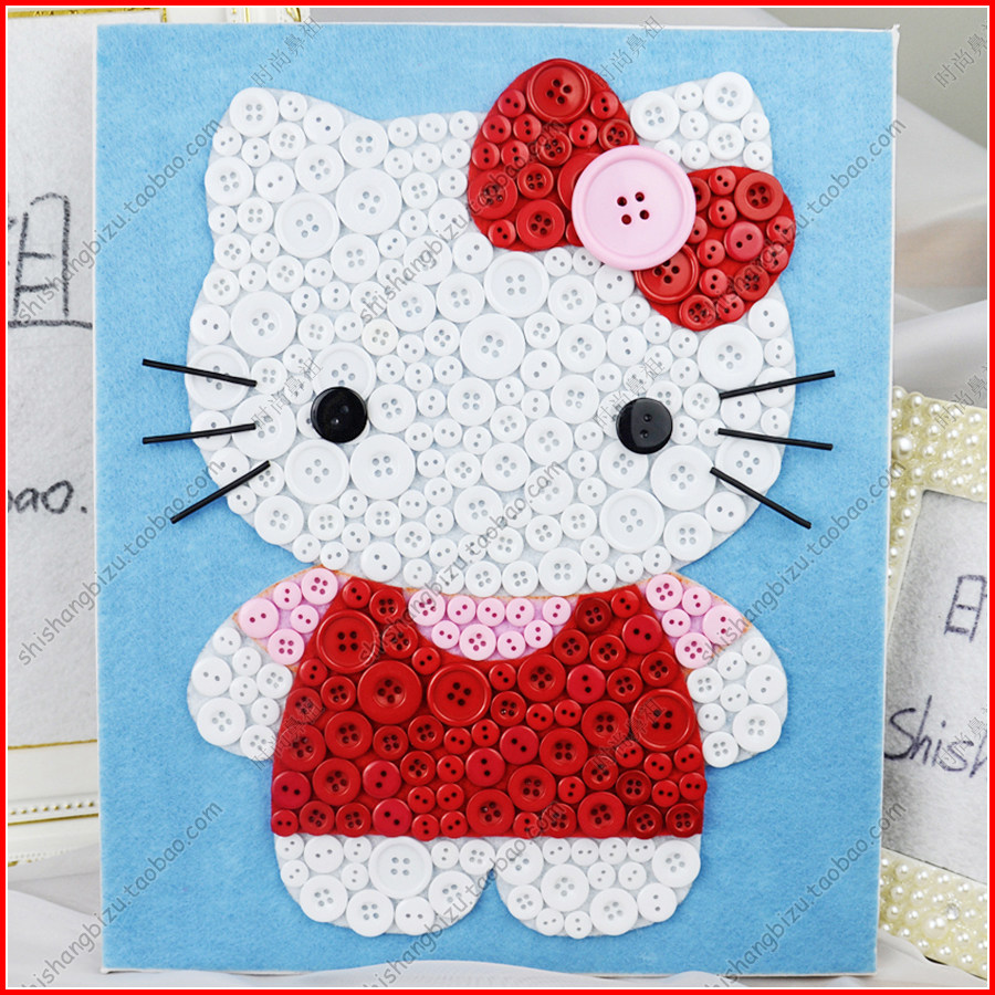 hello kitty礼物 创意 手工_diy创意手工亲子制作礼物儿童纽扣画hello