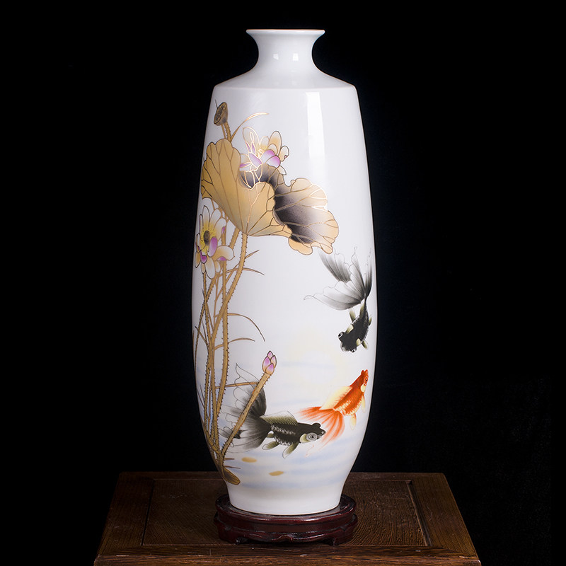景德镇陶瓷器鱼花瓶装饰品美式摆花瓷瓶客厅摆件新中式现代简约