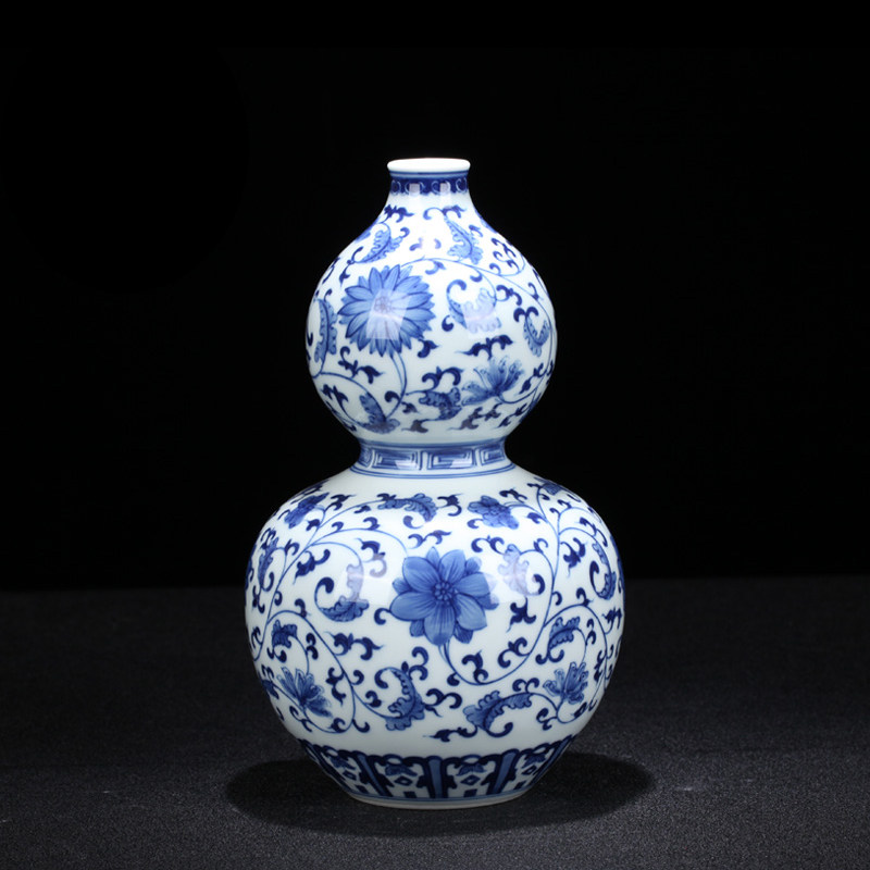 景德镇陶瓷 青花瓷葫芦花瓶装饰品摆件 家居客厅玄关瓷器工艺礼品