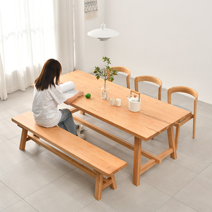 侘寂风实木餐桌椅组合长方形日式原木色桌子白蜡木长桌新造支架桌