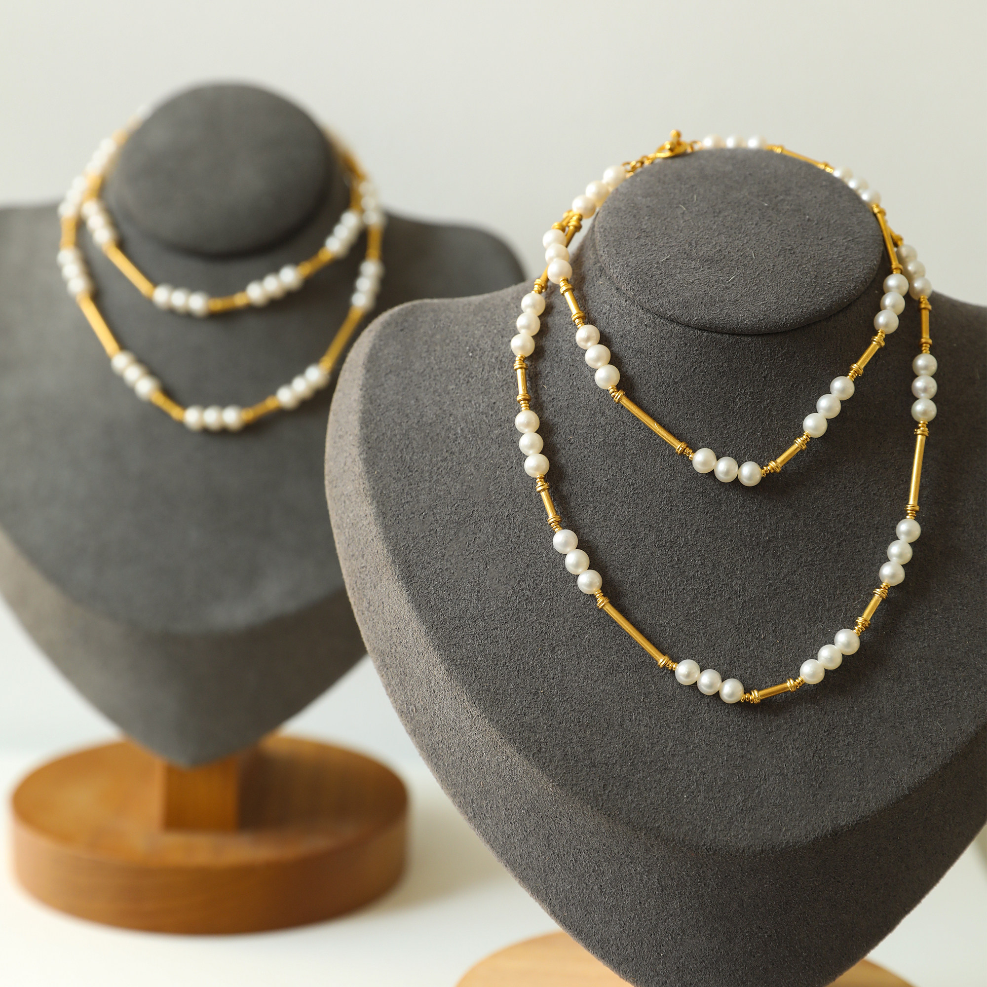 麻霖原创珠宝  24k纯金金管配件极光白淡水珍珠短款锁骨链项链