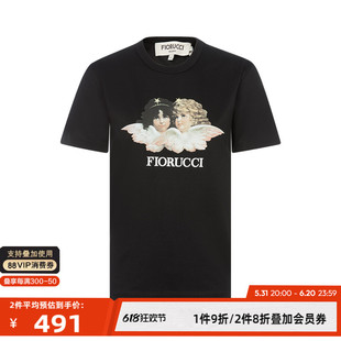 FIORUCCI 纯色棉质天使图案印花女士休闲正肩圆领短袖T恤