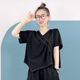2024夏新韩版个性V字领个性不规则短袖T恤百搭时尚女上衣套头减龄