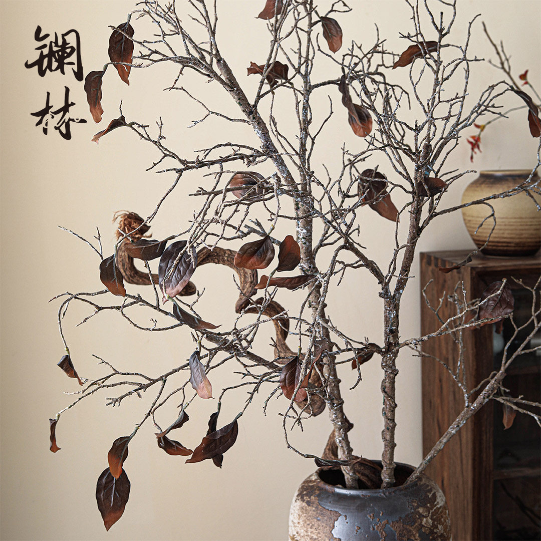 热销枯带_大枝禅意枯树枝带叶复古造景落地花瓶插花道具仿真干枝装饰