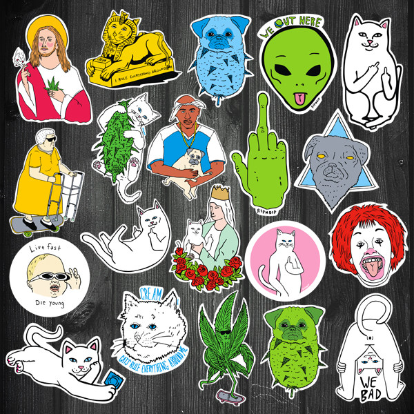 潮流 笔记本贴纸 潮牌 ripndip 中指猫 外星人 20款不重复 箱贴