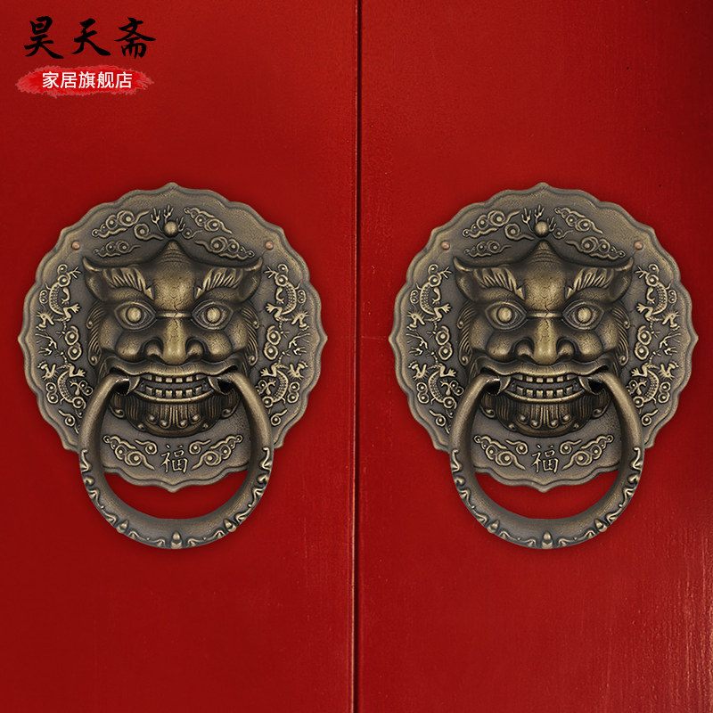 仿古中式大门铜拉手新中式纯铜狮子头虎头拉环对开门兽头门环把手|msdalam kategori bahan binaan asas, Home Hardware, mengendalikan, pemegang kecil - dari Buy2taobao.com untuk memberikan perkhidmatan ejen Taobao profesional membeli