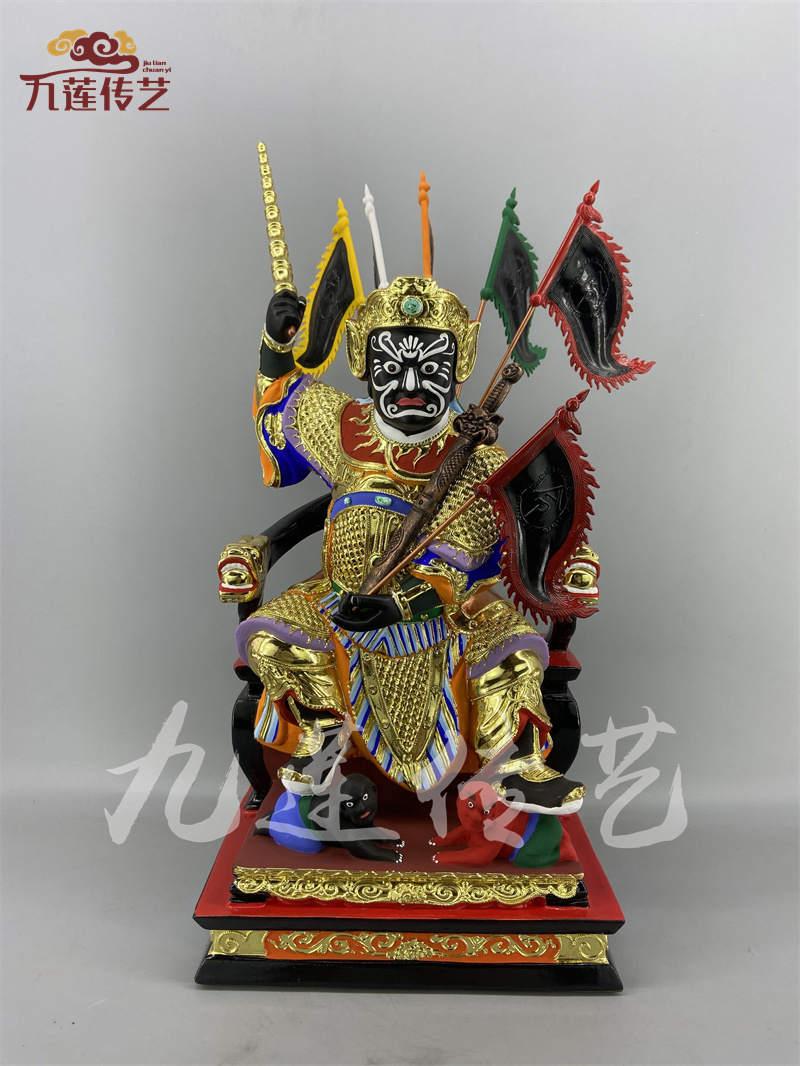 木雕杨府七王爷人物神像香樟木手工漆线雕传艺木雕古典家居摆件