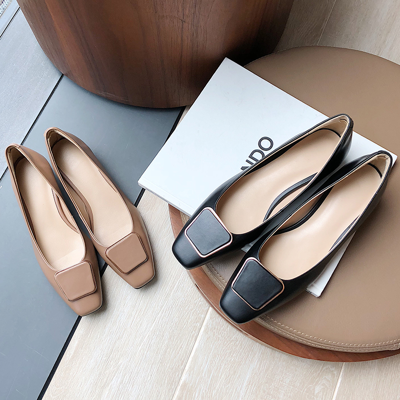 Square buckle Single shoes Shaped with 2020 new pattern Spring Shoes Middle heel Square Shallow shoes Large Versatile Soft leather Grandma shoesin the Women's Shoes, Low shoes category - from Buy2taobao.com to provide professional Taobao agent buy service