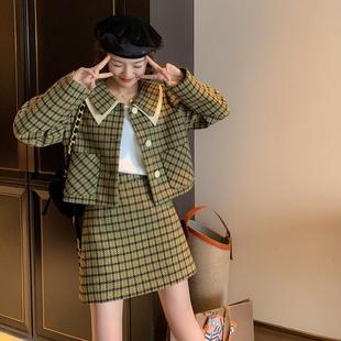 名媛小香风设计感小众格子爆款套装女春季新款小个子半身裙爆款