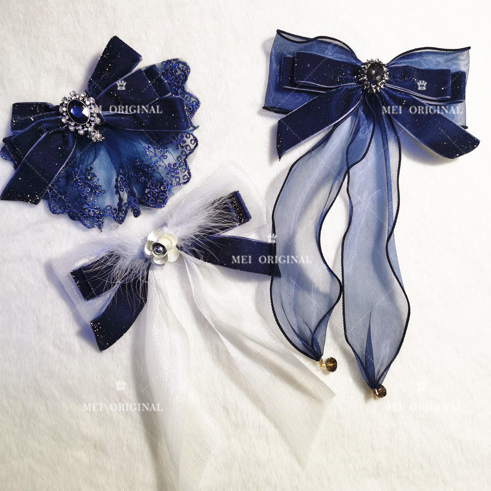 蓝色星空亮丝发饰蝴蝶结顶夹胸针淑女发夹头饰胸饰发饰