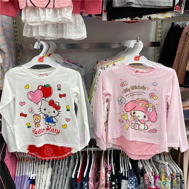 现货 日本西松屋2020春季女大童HelloKitty凯蒂猫美乐蒂长袖T恤
