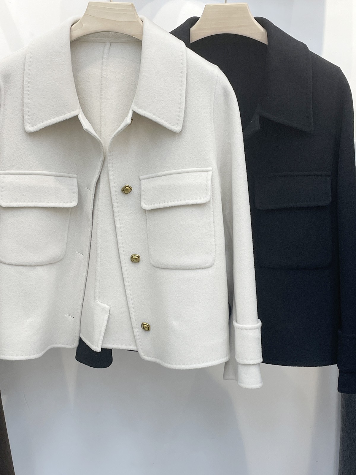 高端设计师双面羊绒大衣2024新款短款宽松显瘦翻领单排扣秋冬外套