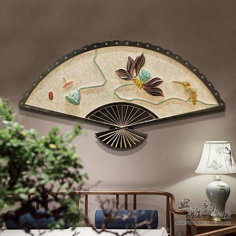 新中式复古做旧树脂创意家居房间客厅装饰品墙饰挂饰件中国扇壁饰
