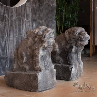 新中式看门仿石雕家用门口招财摆件小石狮子醒狮送瑞纳福