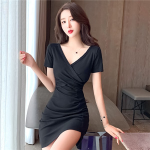 Fashion slim slim low cut sexy V-neck irregular hip dress