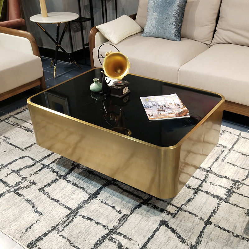 不锈钢茶几钢化玻璃现代简约长方形小户型客厅家用ktv金属边桌