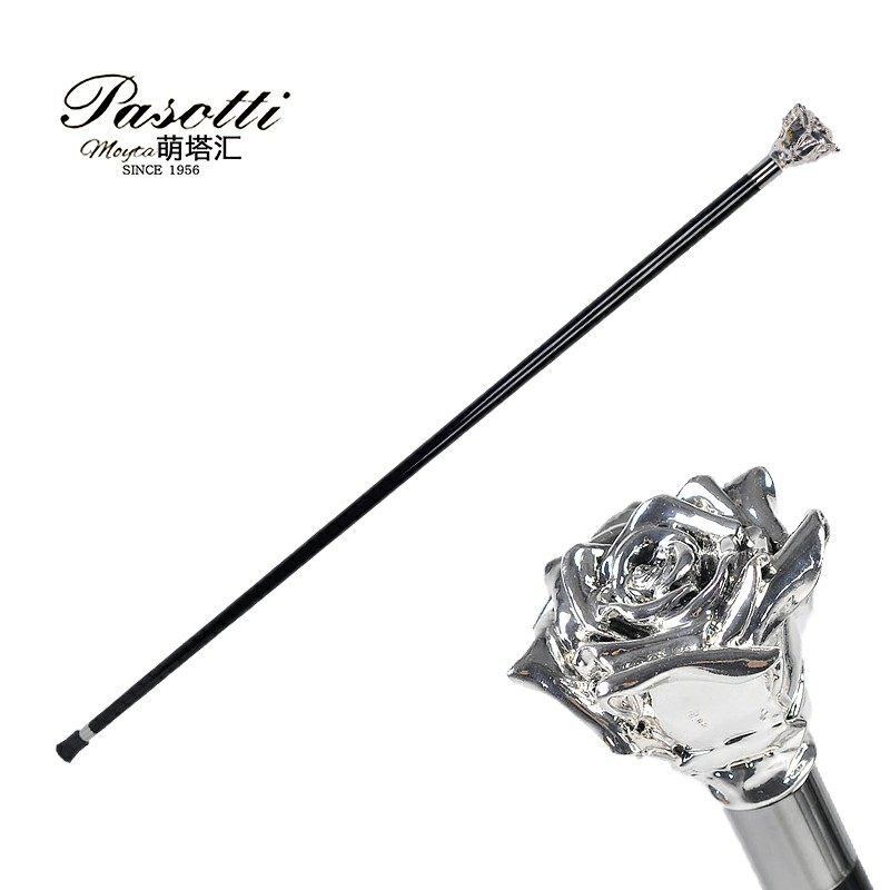 意大利pasotti绅士手杖权杖银色玫瑰花文明棍文明杖聚会舞台演出