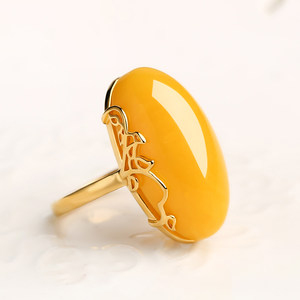 蜜蜡戒指女款琥珀指环图片