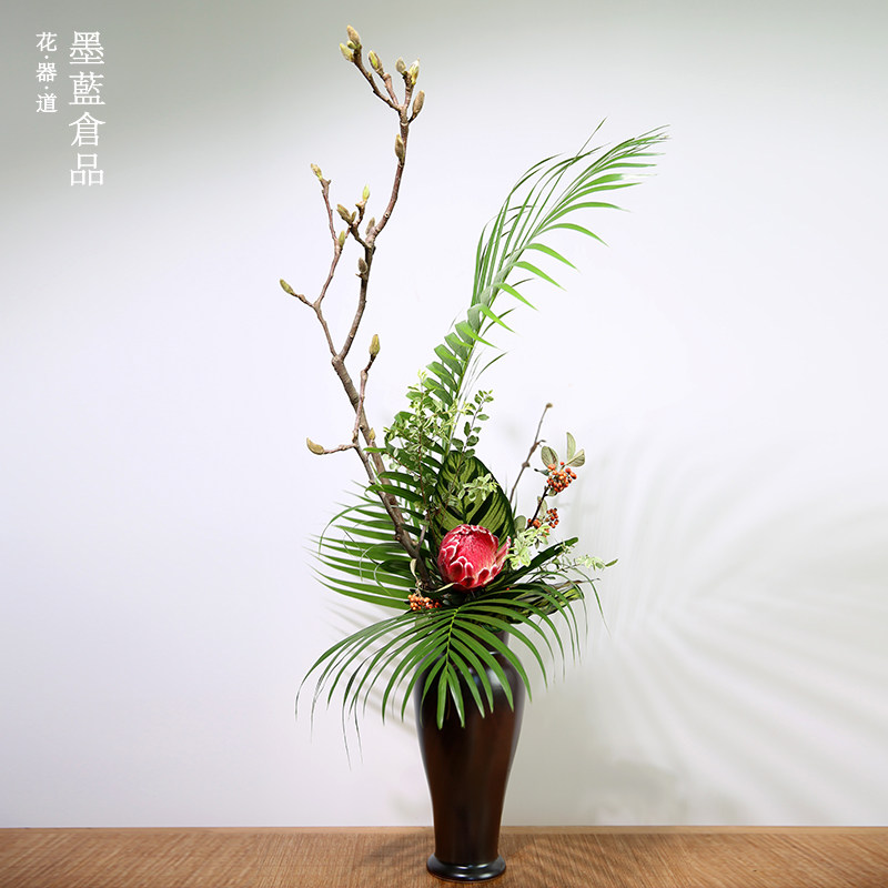 手作投入瓶日本进口花器 插花器皿小原流池坊禅意日式创意花瓶