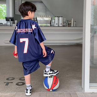 法国男童篮球服套装夏季冰丝薄款2024年新款儿童球衣夏款中大童装