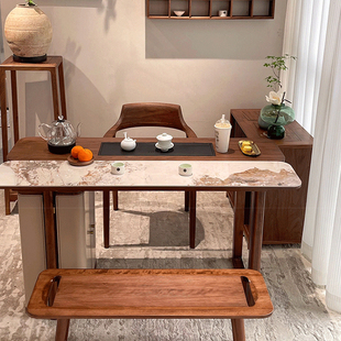 阳台岩板茶桌2024新款小型高端实木小茶台轻奢现代高级感胡桃木
