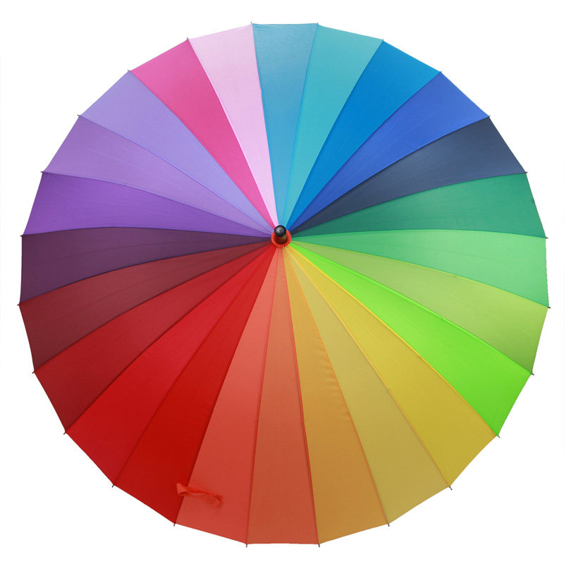 彩虹雨伞七彩长柄遮阳24骨雨伞女晴雨两用少女心ins超大号双人