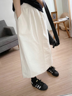 韩国白色直筒半身裙女夏季新款简约风后开叉显瘦高腰一步a字长裙