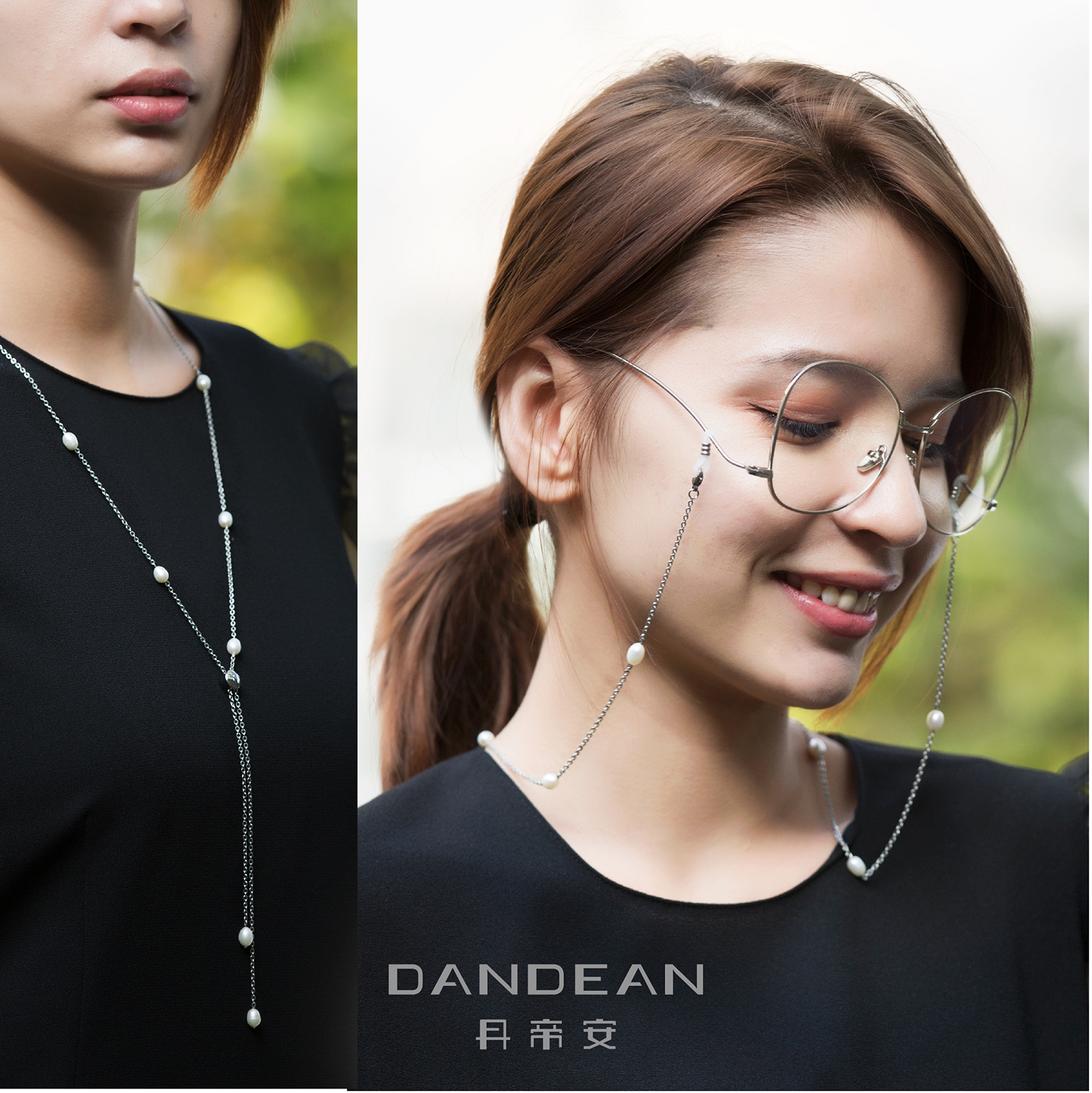 珍珠眼镜链洛丽塔玫瑰金色眼镜链女