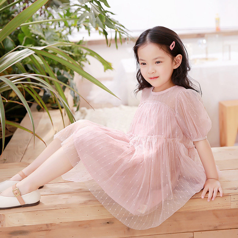 儿童装女童连衣裙夏季新款洋气小女孩白色蕾丝蓬蓬纱礼服公主裙特