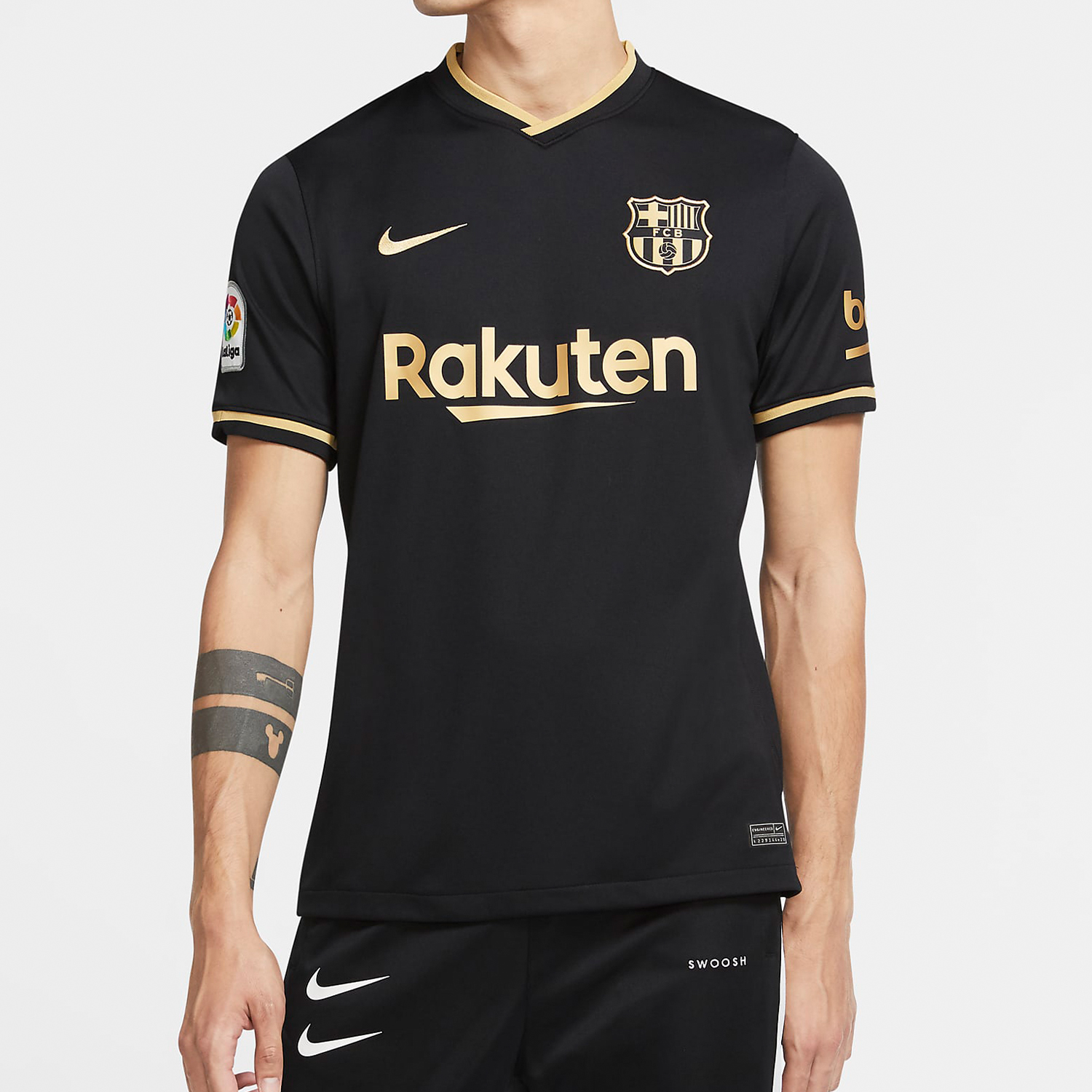 nike/耐克正品20-21赛季巴萨客场短袖男子运动球衣黑金球衣cd4231