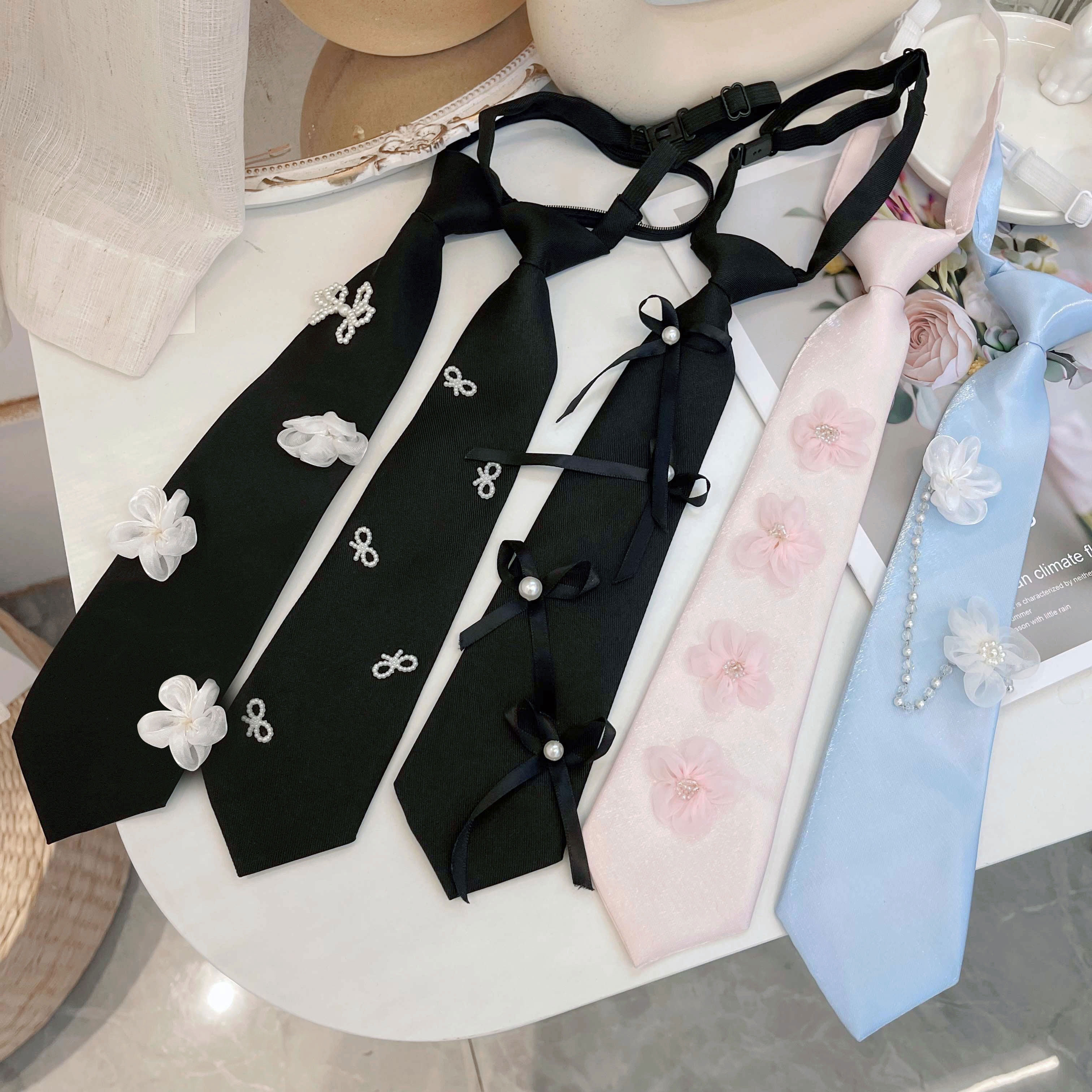 领带蝴蝶结装饰手工珍珠领结女衬衫