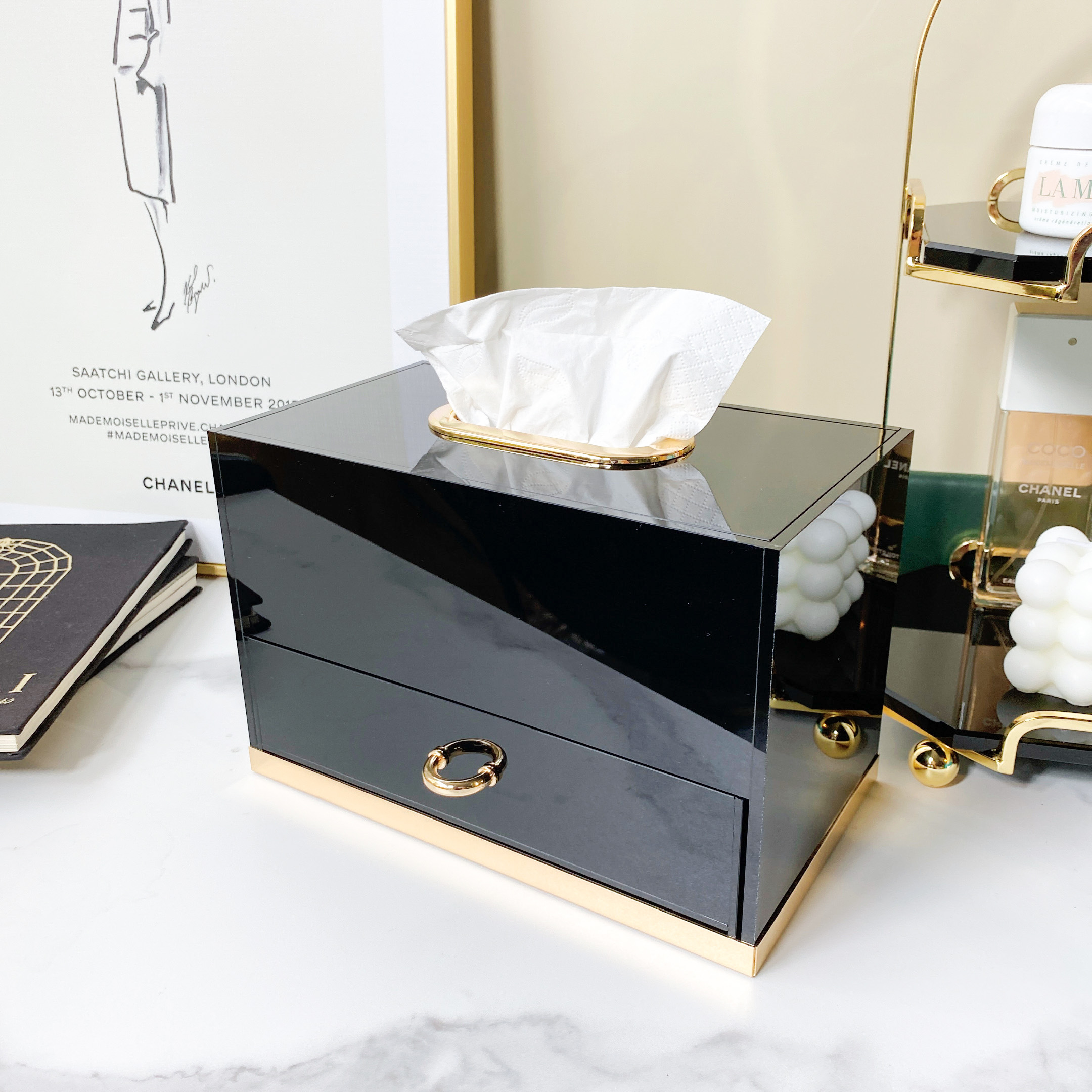 纸巾盒家用黑色亚克力梳妆台客厅高档酒店餐厅抽纸盒茶几餐巾盒