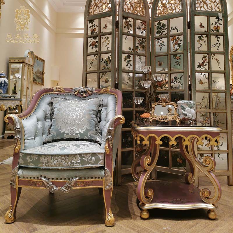 凤凰美居法式浪漫实木沙发椅休闲椅