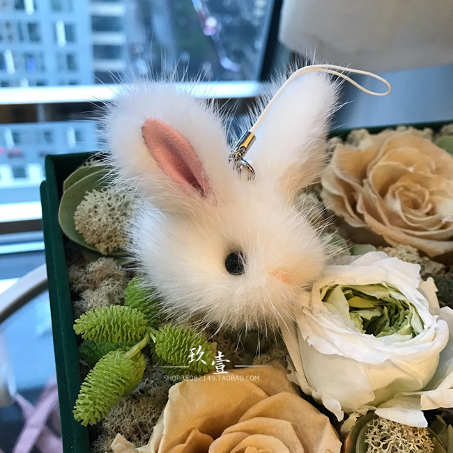 炒鸡q迷你进口水貂毛小玉兔手机链包挂件