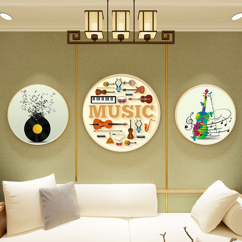 钢琴房装饰画艺术音乐教室挂画吉他乐器琴行背景墙音符乐谱圆壁画