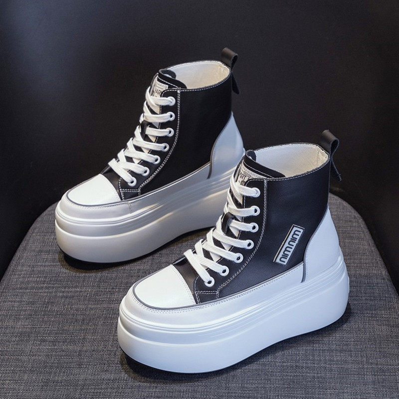 毕老头品牌女鞋的优惠券大全—真皮厚底高腰鞋女2022年内增高春季新款