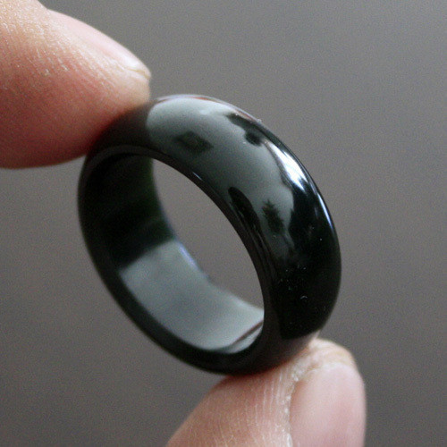 石运玉器新疆天然和田玉黑玉黑羊脂一细戒指塔青黑青墨玉玉石指环