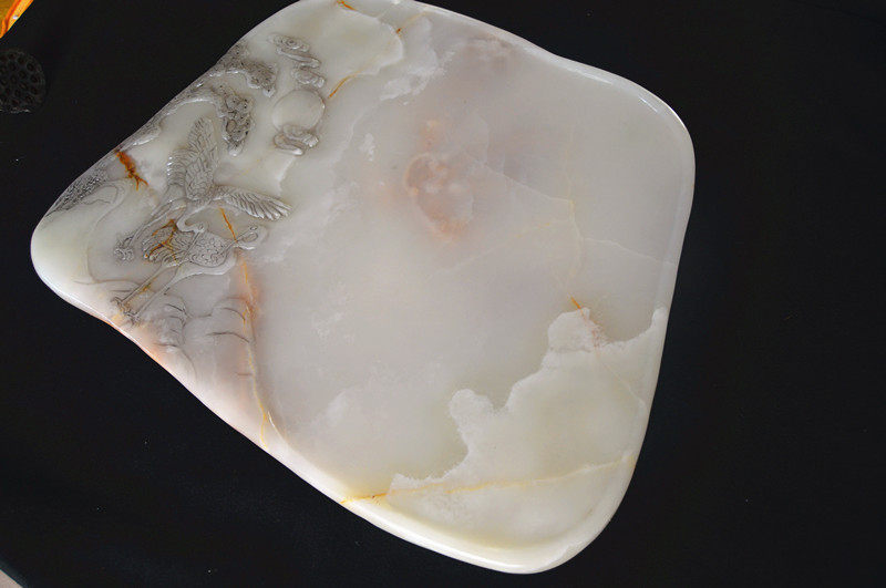 新品山东沂蒙山玉石 鲁砚名师 曹庆明 《松鹤延年》