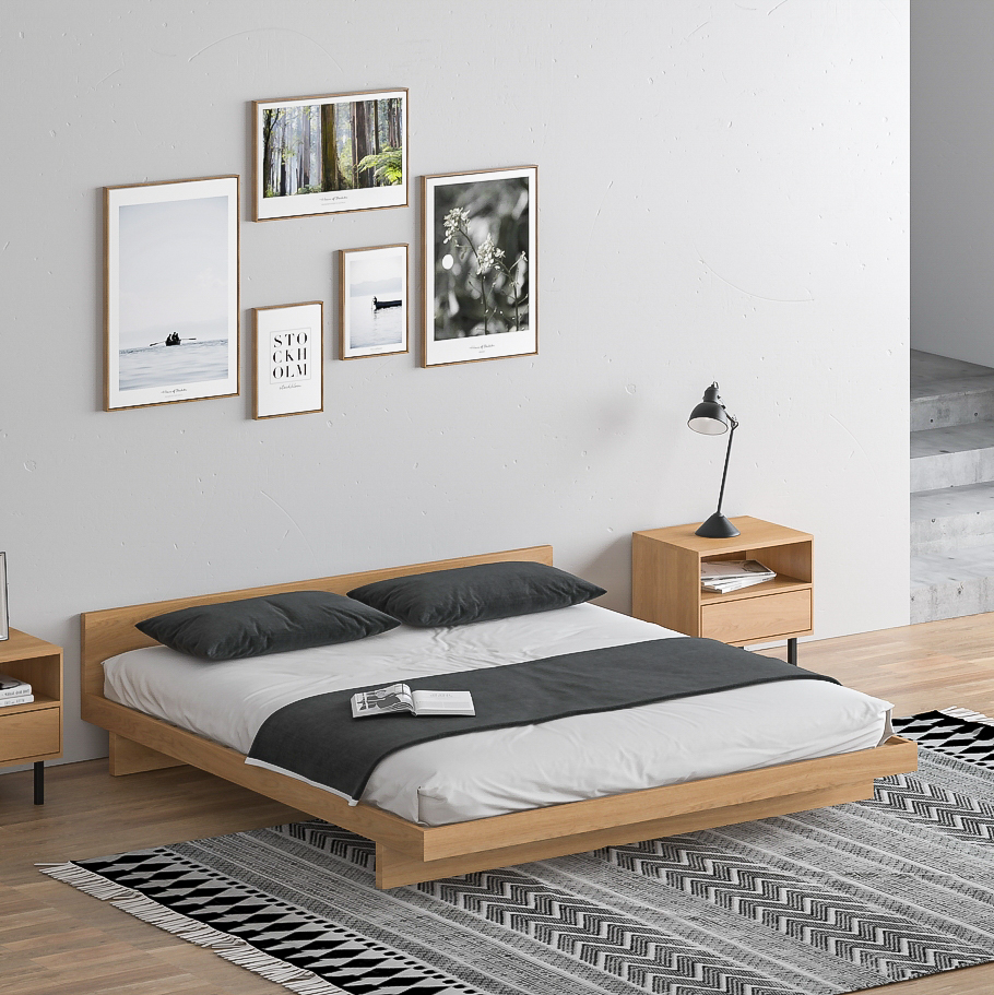 北欧实木小户型双人床简约现代主卧全木床极简日式原木色榻榻米