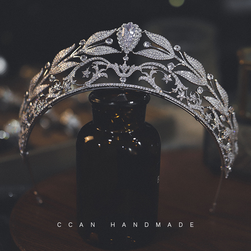 欧美古典复古月桂叶冠冕新款铜锆石新