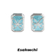 Esakoochi冰裂蓝蝶~银色蝴蝶方形复古耳钉蓝色冰裂纹高级耳饰