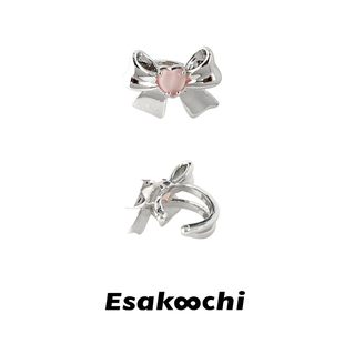 Esakoochi原创设计粉紫色猫眼蝴蝶结耳骨夹无耳洞耳饰女
