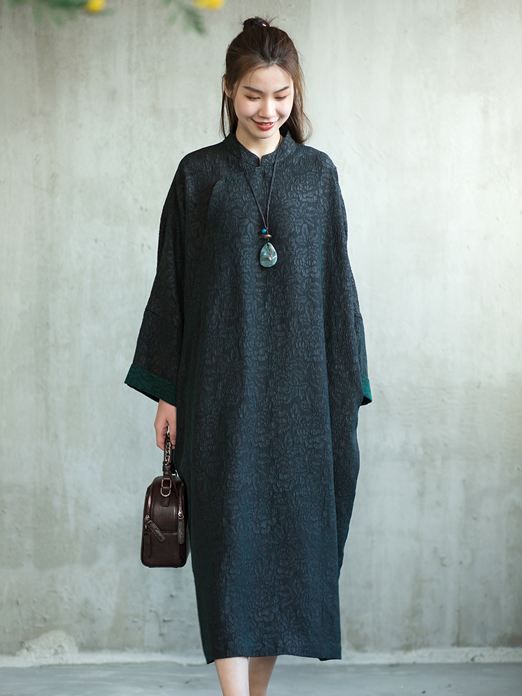 心生意【不只是故事】提花肌理冠乐绉牡丹香云纱中式大袍子连衣裙